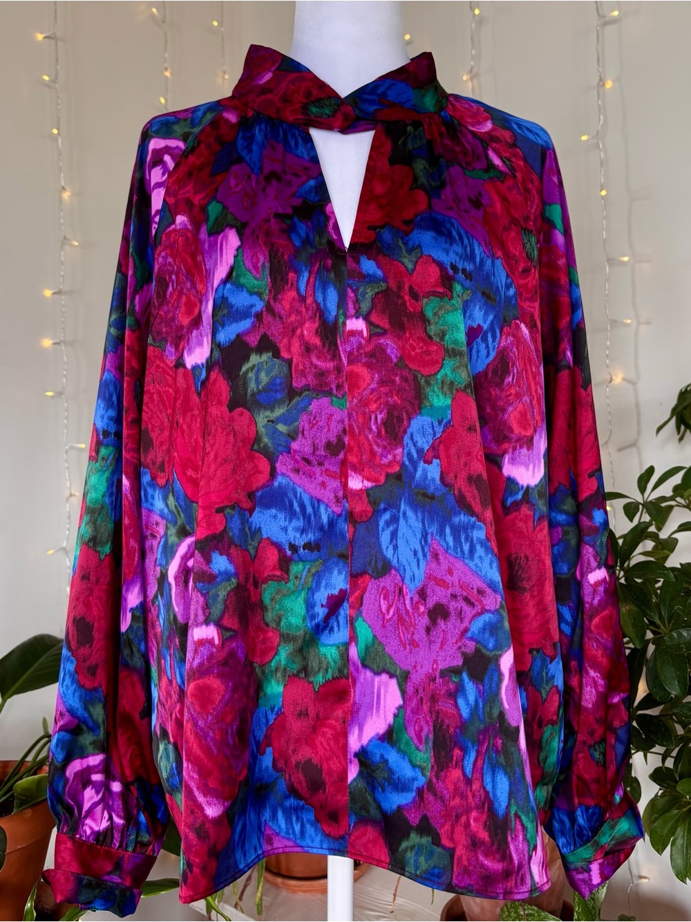 Talbots Jewel Tone Flor Silky Blouse XL Mock Neck Keyhole Top
